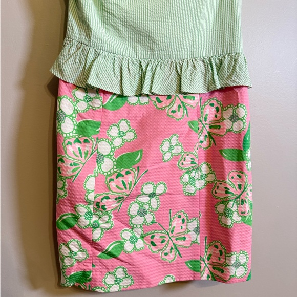 Lily Pulitzer • Peplum Seersucker Lowe Pink and Green Dress Sz 8 Preppy - Picture 4 of 10